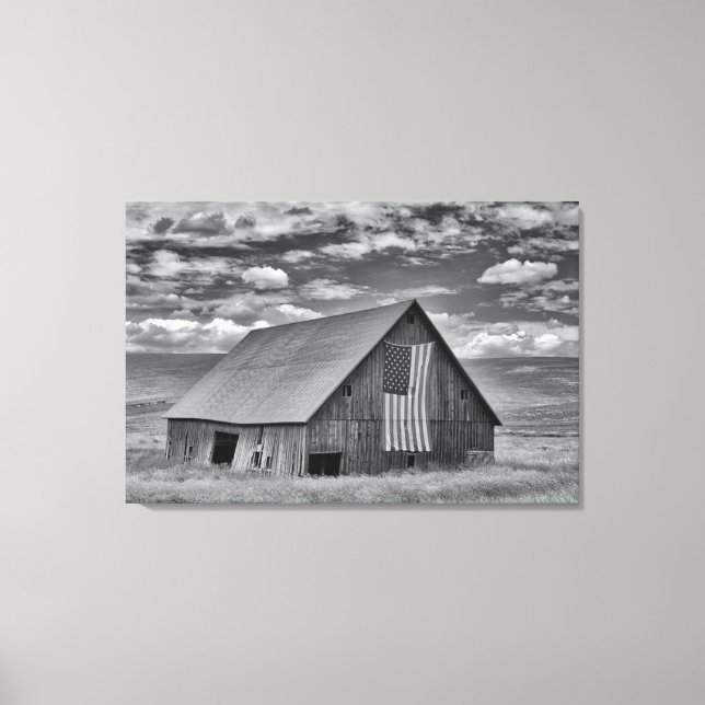 Jordbruk | BW American Flagga Barn Scene Canvastryck (Framsida)