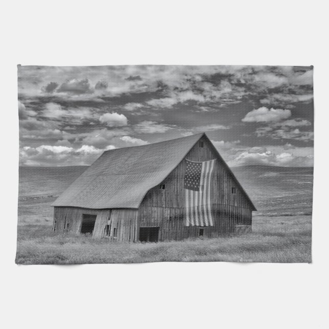 Jordbruk | BW American Flagga Barn Scene Kökshandduk (Horisontell)