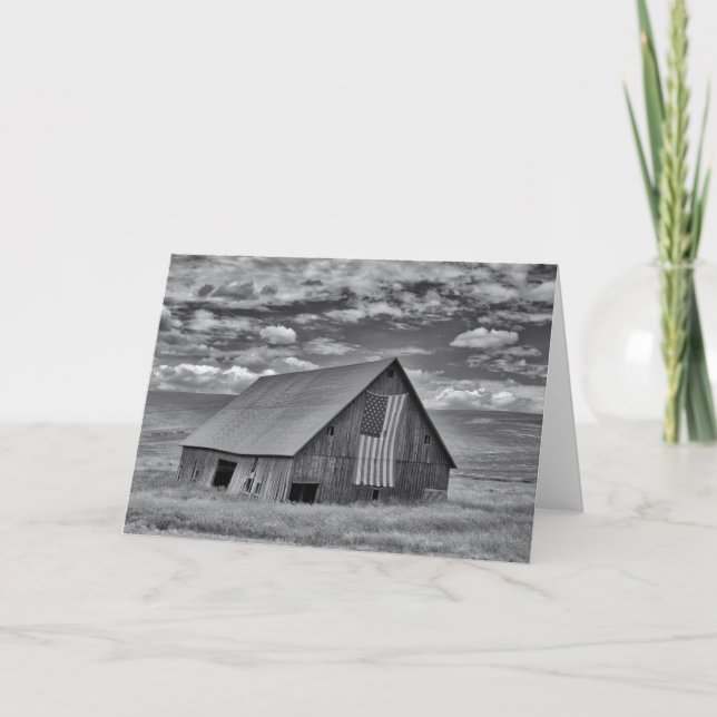 Jordbruk | BW American Flagga Barn Scene Kort (Framsida)