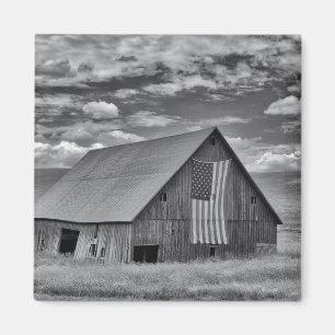 Jordbruk BW American Flagga Barn Scene Magnet