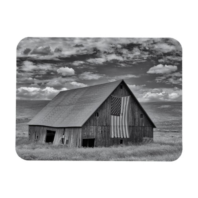 Jordbruk | BW American Flagga Barn Scene Magnet (Horisontell)