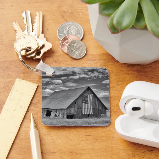 Jordbruk | BW American Flagga Barn Scene Nyckelring (Skrivbord)