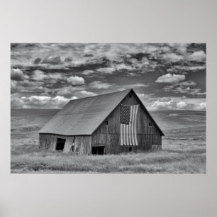 Jordbruk BW American Flagga Barn Scene Poster