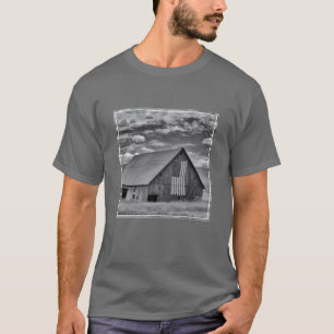 Jordbruk BW American Flagga Barn Scene T Shirt