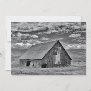 Jordbruk BW American Flagga Barn Scene Tack Kort