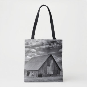 Jordbruk   BW American Flagga Barn Scene Tygkasse