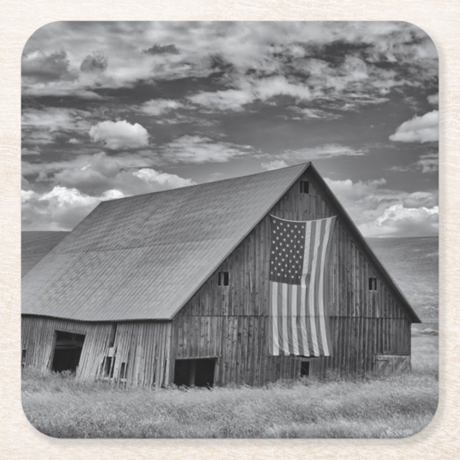 Jordbruk | BW American Flagga Barn Scene Underlägg Papper Kvadrat (Framsidan)