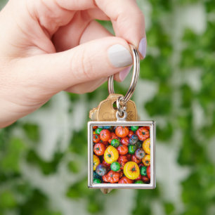 Jordbruk Colorful Tomato Harvest Fyrkantig Silverfärgad Nyckelring