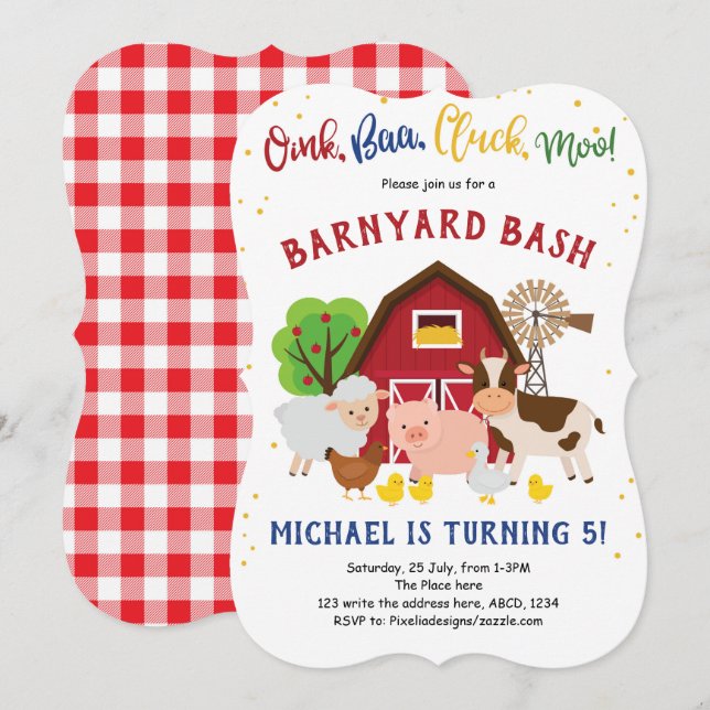 Jordbruk, djur, Barnyard, Petting Zoo, födelsedag Inbjudningar (Fram/baksida)