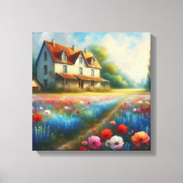 Jordbruk i en fält av blommor canvastryck