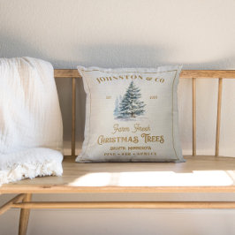 Jordbruk i Rustic Burlap Guld Efternamn Julgran Kudde