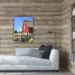 Jordbruk Red Barn with American Flagga Canvastryck