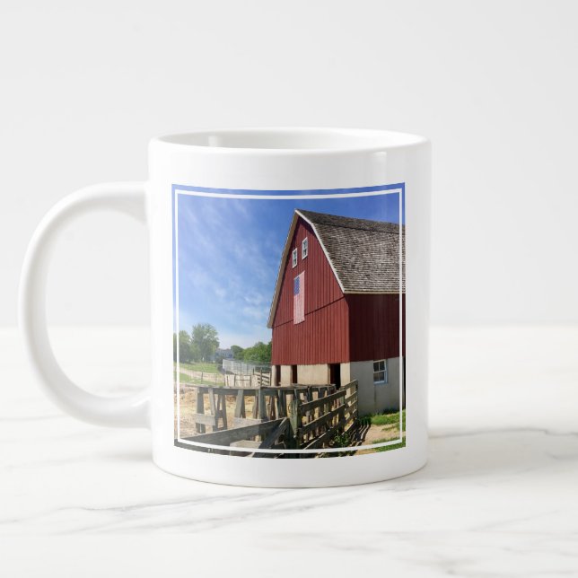 Jordbruk | Red Barn with American Flagga Jumbo Mugg (Vänster)