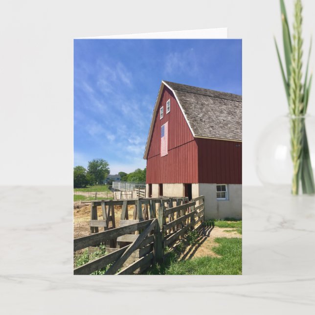 Jordbruk | Red Barn with American Flagga Kort (Framsida)
