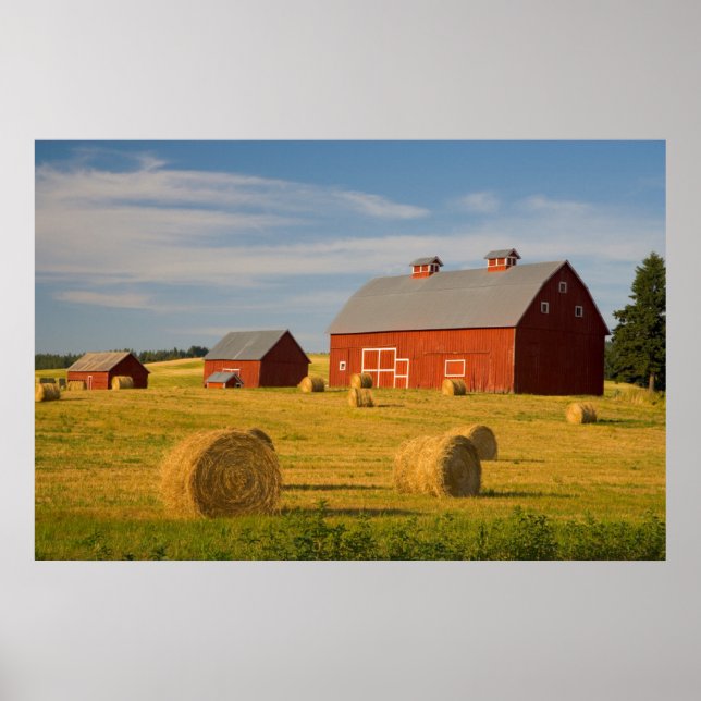 Jordbruk | Red Barns nära Hay Balans Poster (Framsidan)