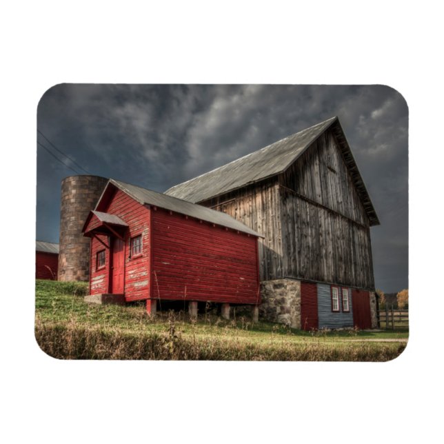 Jordbruk | Red Wooden Barn in Michigan Magnet (Horisontell)