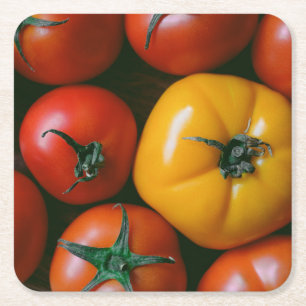 Jordbruk Shiny Red & Gult Tomates Underlägg Papper Kvadrat