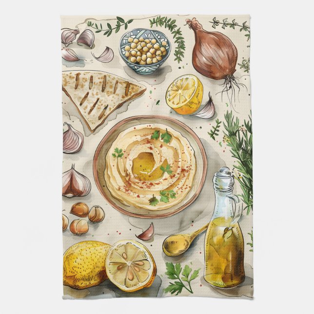 Jordbruk till Bord Hummus Recipe: Arabiska ekologi Kökshandduk (Vertikal)