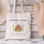 Jordbruk till Bord | Personlig Eco Livsmedel Tygkasse<br><div class="desc">Bär biet på landsbygden var du än åker med vår gård till Bord | Personlig Eco Livsmedel Tote Bag. Med en vackert illustrerad röd traktor av vintage omgiven av lush gult vilda blommor, fångar den här toten jordbrukets charm och värme. Med anpassadet "Sunrise Farms" kan du lägga till ditt företags...</div>