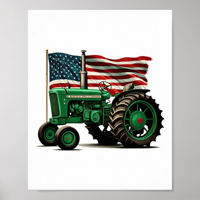 Jordbruk Traktor Usa Flagga Traktor Amerikansk Poster (Framsidan)