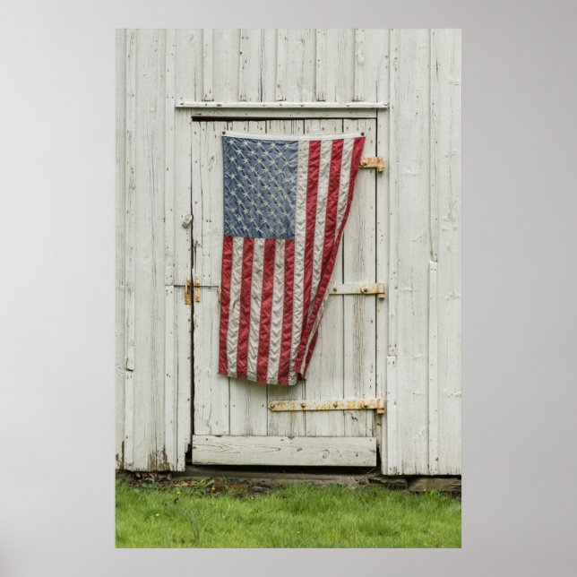 Jordbruk | Vit dörr med amerikansk Flagga Poster (Framsidan)