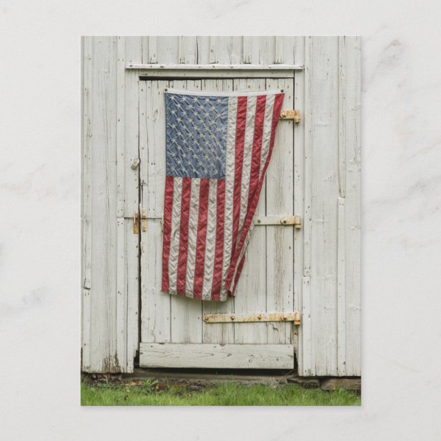 Jordbruk | Vit dörr med amerikansk Flagga Vykort (Framsida)
