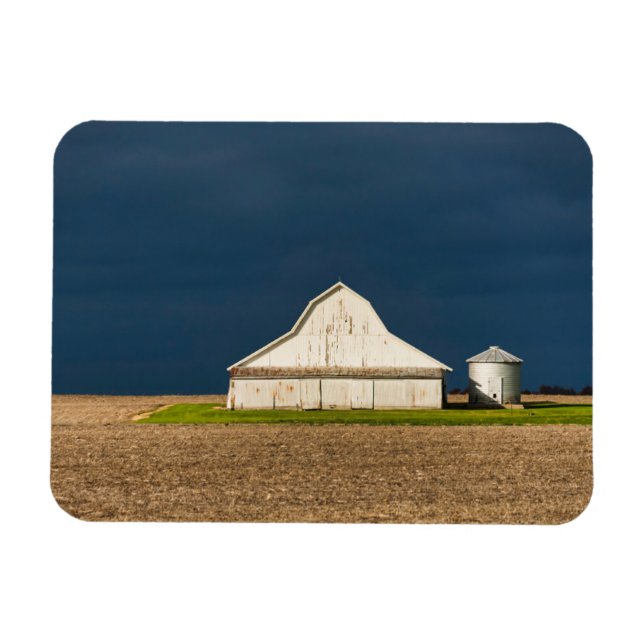 Jordbruk | White Barn & Silo Magnet (Horisontell)