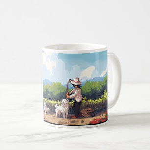 Jordbrukare, Hund och gård i pixel Kaffemugg