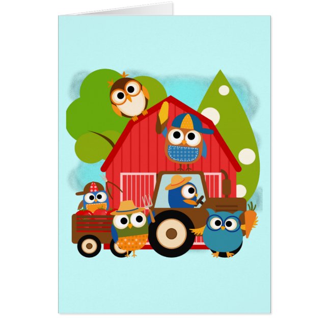 Jordbrukare i uggla hälsningskort (Framsidan)
