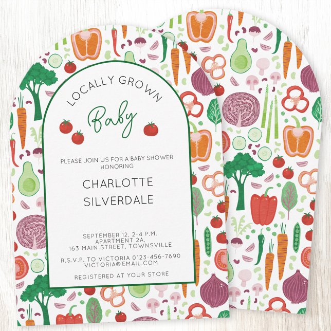 Jordbrukare Marknaden lokalt odlad babystövel Inbjudningar (Farmers Market Locally Grown Baby personalized baby shower invitation)