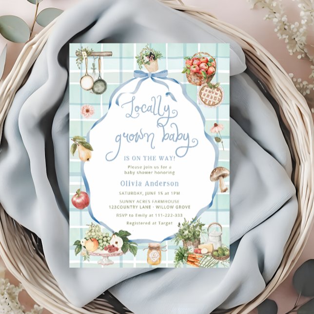 Jordbrukare marknadsför lokalt odlad babyskor inbjudningar (Skapare uppladdad)