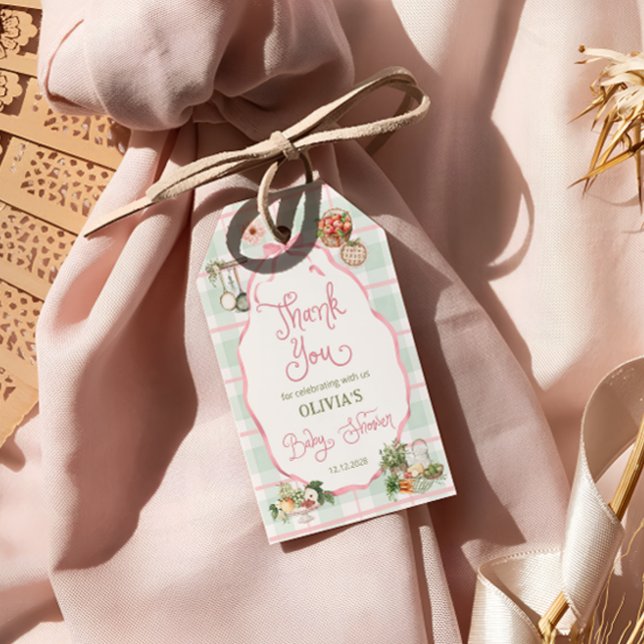 Jordbrukare Marknadsför Rosa Baby Shower Tack för  Presentetikett (Skapare uppladdad)