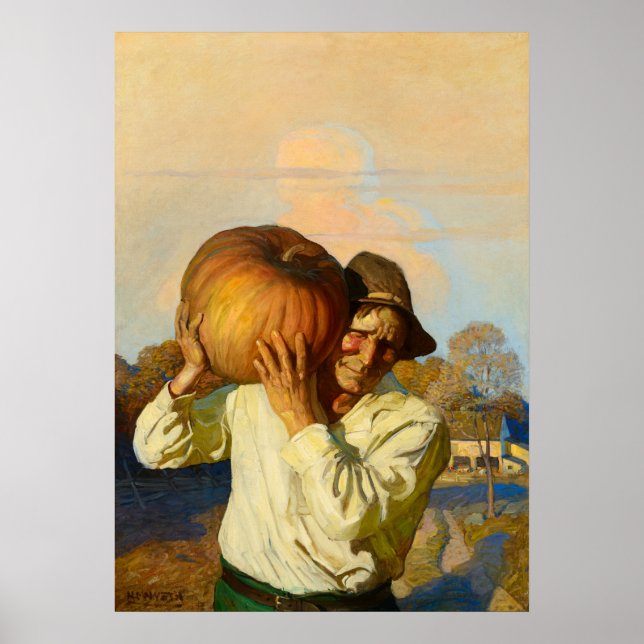 Jordbrukare med Pumpkin av Newell Convers Wyeth Poster (Framsidan)