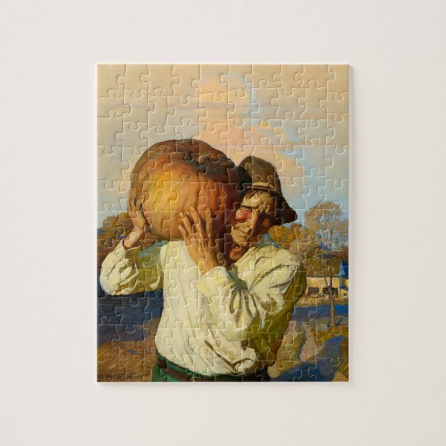 Jordbrukare med Pumpkin av Newell Convers Wyeth Pussel (Vertikal)