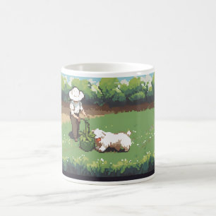 Jordbrukare och en Hund i pixelkonst Kaffemugg