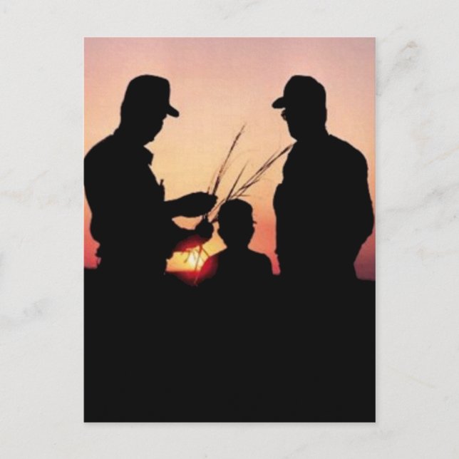 Jordbrukare och solnedgång vykort (Framsida)