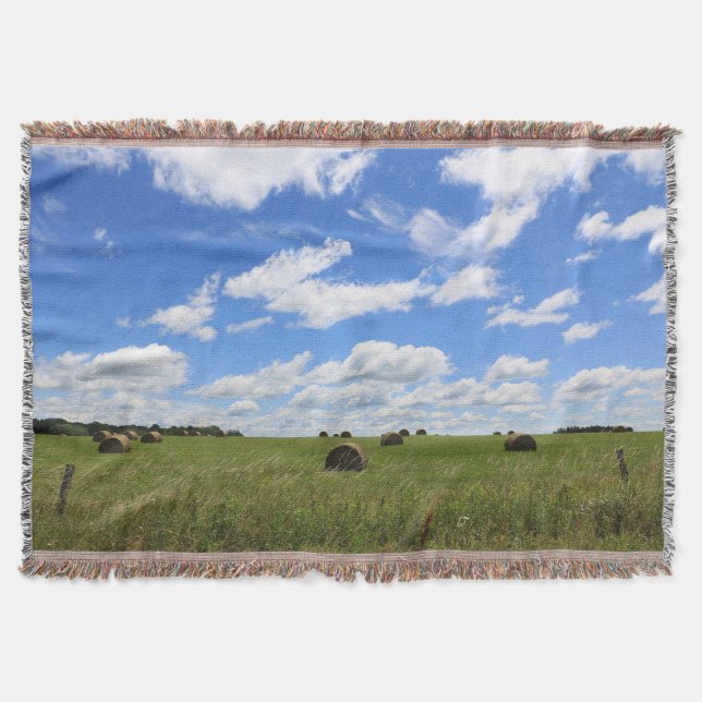 Jordbrukare Paradise Blå himmel och Round Hay Bale Filt (Framsidan)