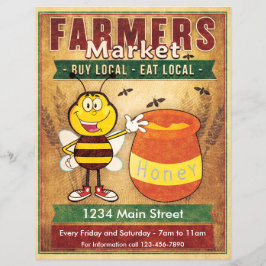 Jordbrukare saluför färsk lokal honung reklamblad