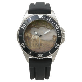 Jordbrukare som ligger i en Fält med hästar och bl Armbandsur