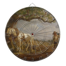 Jordbrukare som ligger i en Fält med hästar och bl Darttavla