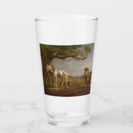 Jordbrukare som ligger i en Fält med hästar och bl Glaskopp