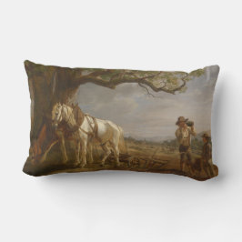 Jordbrukare som ligger i en Fält med hästar och bl Lumbarkudde