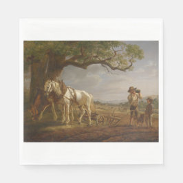 Jordbrukare som ligger i en Fält med hästar och bl Pappersservett