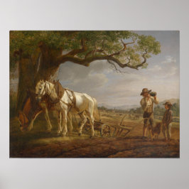 Jordbrukare som ligger i en Fält med hästar och bl Poster