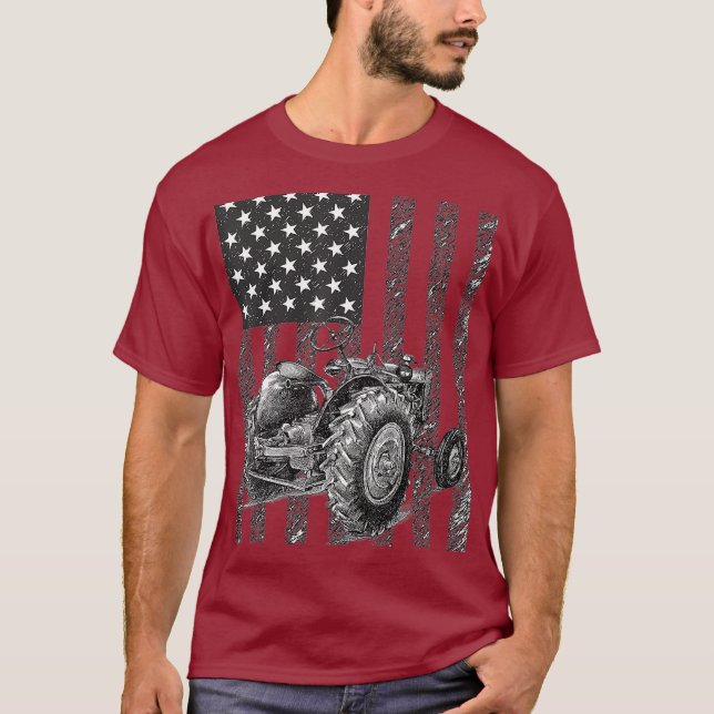 Jordbrukare Tractor American Flagga Patriotic Farm T Shirt (Framsida)