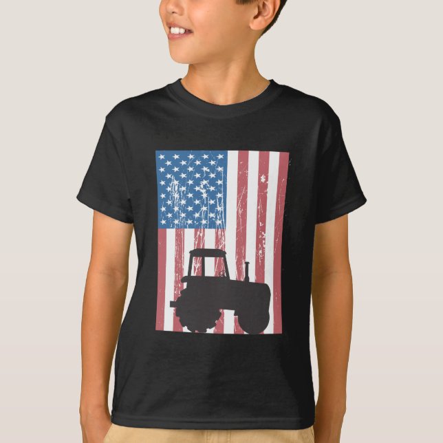 Jordbrukare Tractor American Flagga Patriotic Farm T Shirt (Framsida)
