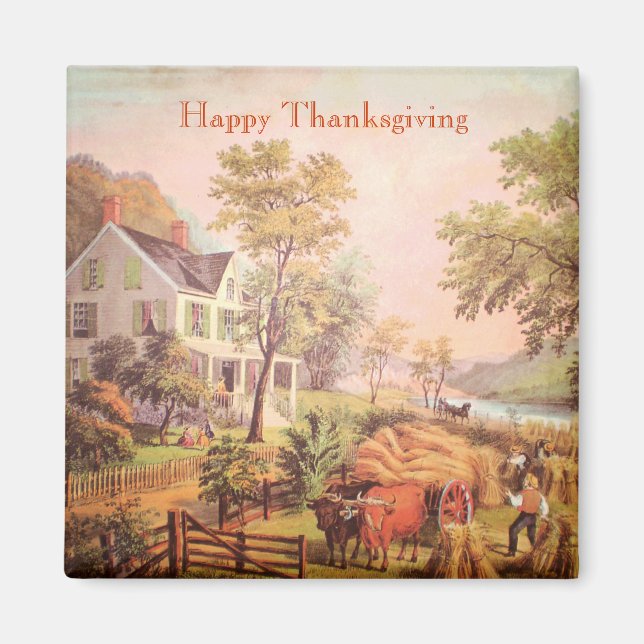 Jordbrukarens Harvest Scene | Thanksgiving Magnet (Framsidan)