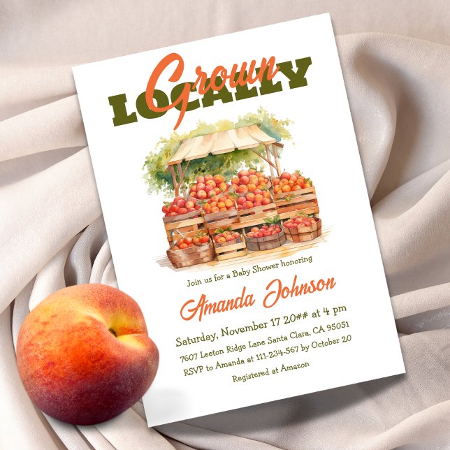 Jordbrukarens marknadspersikor lokalt odlad babysk inbjudningar (Skapare uppladdad)