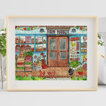 Jordbrukarens Poster av vattenfärgen Land Store<br><div class="desc">Den här utskriften har en ursprunglig vintage som inspirerar till vattenfärgsutskrift av en fyrkantig jordbruksmarknad i land för hemmade varor och säljvagnar! Henhouse Farm-marknaden har en söt, färglös sommarlagers fullt av färska grönsaker, konserver, bageriprodukter och hantverk. En tyst scen, denna lockande storefront har just öppnats, och jordbrukarna är upptagna med...</div>