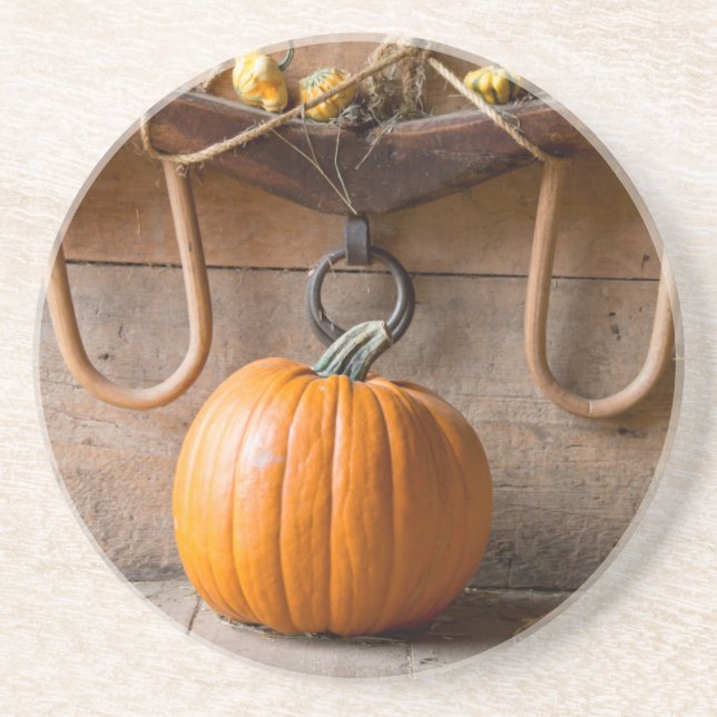 Jordbrukarmuseet. Pumpkin i ladugård med bala av h Underlägg Sandsten (Framsidan)